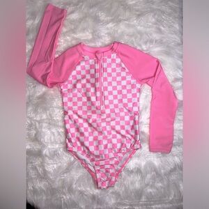 Pink Checkered Long Sleeve Swimsuit